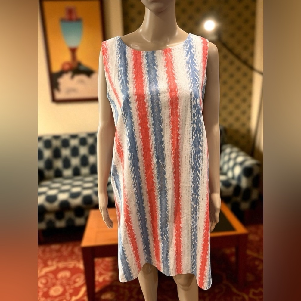Watercolor striped shift dress-plus size XXL vintage handmade